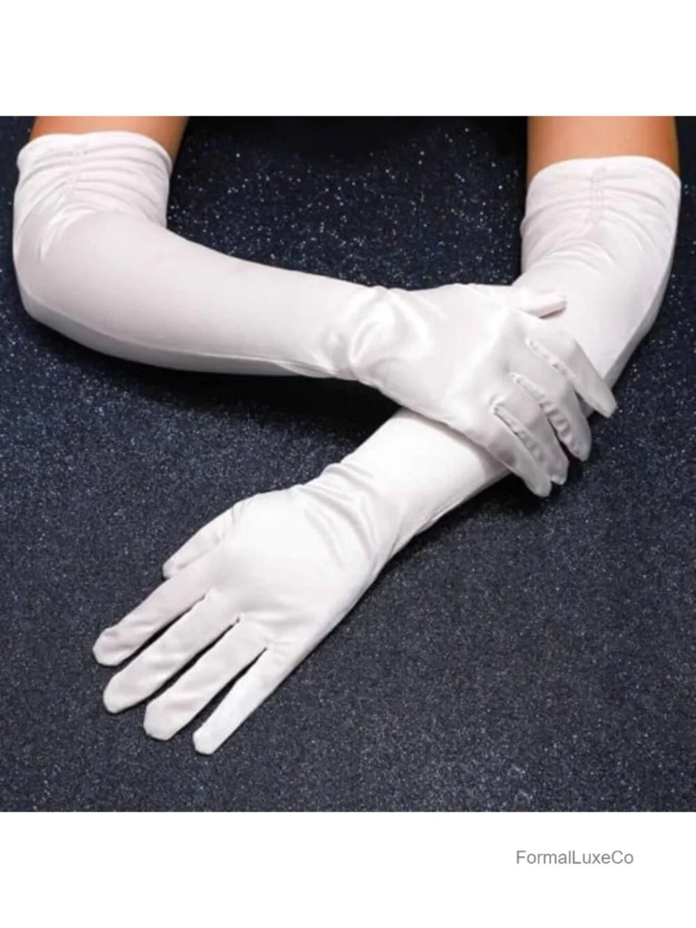 Satin Elbow Length Pearl Opera Gloves for Women Bridal